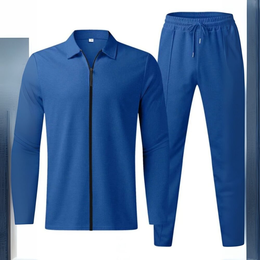 Men's Royal Blue Zip Up Top & Pants Outfit Set